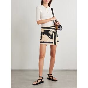 Johanna Ortiz Velereando Printed Organic Cotton-Voile Mini Wrap Skirt Black - 2